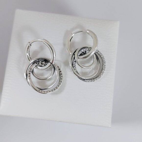Pandora Family Always Encircled Hoop Earrings S925 Sterling Silver - Picture 3 of 4